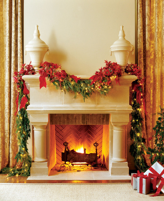 Fireplace Mantel Natal Excellent Fireplace Mantel In The Natal Situation That Showing Lights Of Flowers Beside The Bold Curtains Decor Fireplace  20 Impressive Fireplace Mantel For Stunning Living Room Designs