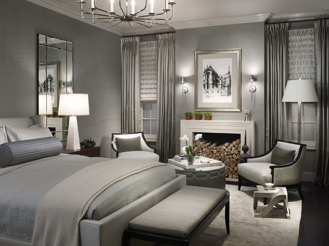 Gray Painting Bedroom Excellent Gray Painting For Transitional Bedroom With Bedroom Furniture Ideas Involved White Fireplace Between Gray Wooden Glass Windows Bedroom  20 Stunning Bedroom Furniture In Contemporary And Beach Style