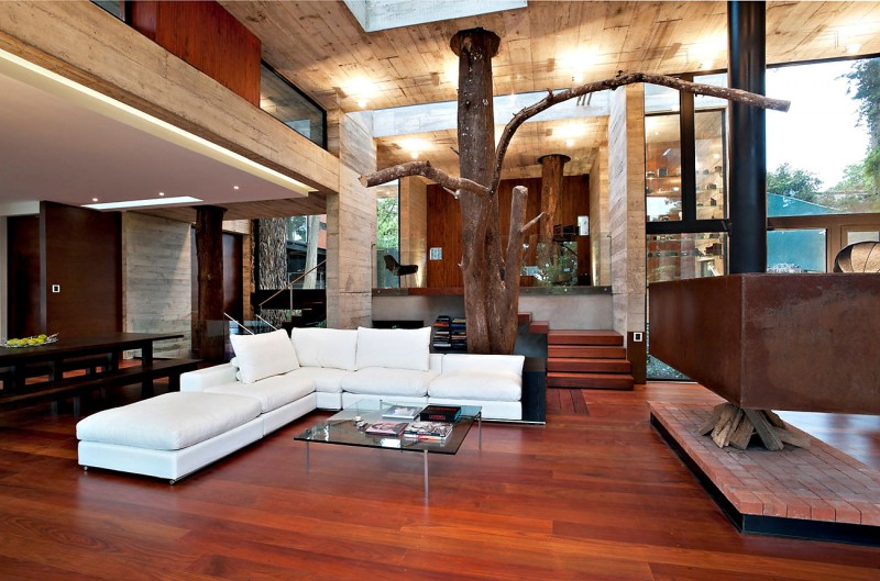 Living Room Corallo Excellent Living Room Design Of Corallo House With White Soft Sofa White Pillows And Light Brown Floor Made From Wooden Material Architecture Exquisite Modern Treehouse With Stunning Cantilevered Roof