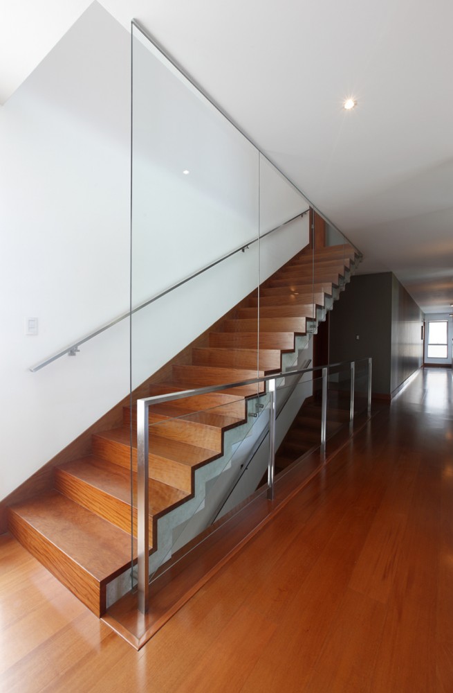 Room Space Bk Excellent Room Space Design Of BK House With Light Brown Wooden Staircase And Silver Stainless Handrail  Gorgeous Contemporary Home With Rectangular Structure And Large Glass Walls