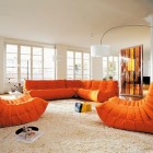 Contemporary Living With Exciting Contemporary Living Room Design With Soft Brown Orange Togo Sofas And White Colored Rug Carpet Decorations Decoration Unique And Modern Togo Sofas With Eye Catching Colors To Inspire You