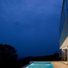 Dark Blue The Exciting Dark Blue Skies At The Night Seen From Light Blue Swimming Pool Installed In Marble Tiled Floor Of House L Residence Decoration Simple Home Design With Transparent Glass Wall And Bright Interiors