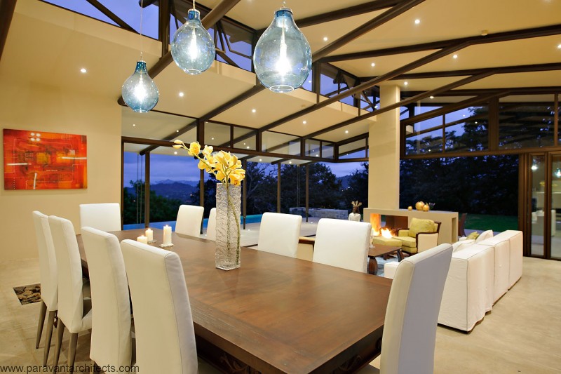 Dining Space Areopagus Exciting Dining Space Design Of Areopagus Residence With White Colored Chairs And Several Soft Blue Pendant Lamp Covers Hanged In The Ceiling Dream Homes  Stunning Hill House Design With Sophisticated Lighting In Costa Rica