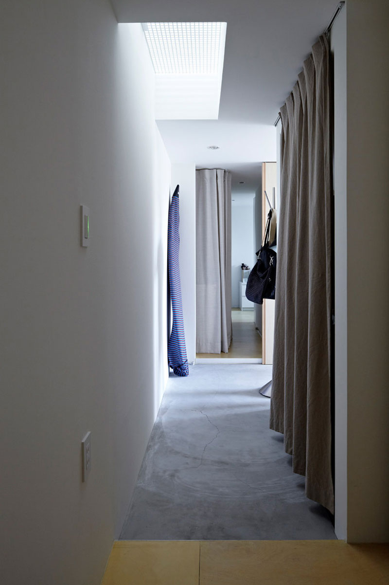 Empty Space Gray Exciting Empty Space Beautified With Gray Height Drapes In The Marble Floor With White Interior Design In Hiyoshi Residence Architecture  Beautiful Minimalist Home Decorating In Small Living Spaces