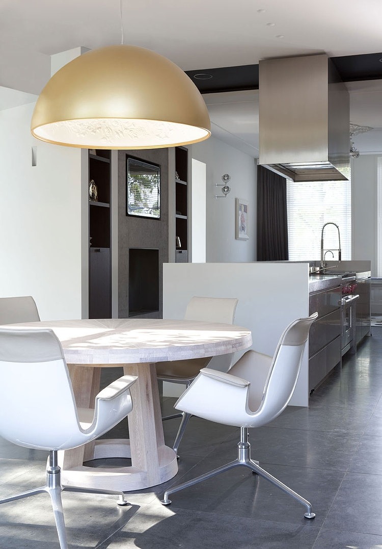 Dining Nook Modern Exquisite Dining Nook Design At Modern Kitchen With Dome Pendant Lamp Above Table At Manor River Remy Meijers Decoration Dazzling Glossy Furniture In Bright And Elegant House Interiors