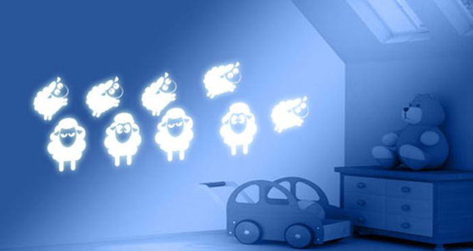 Catching Glow Dark Eye Catching Glow In The Dark Sheep's Decals Attached On The Center Wall Of Attic Bedroom For Kids With Toys Bedroom Stunning Bedroom Decoration With Glow In The Dark Paint Colors