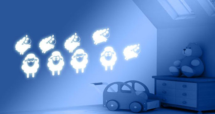 Catching Glow Dark Eye Catching Glow In The Dark Sheep's Decals Attached On The Center Wall Of Attic Bedroom For Kids With Toys Bedroom  Stunning Bedroom Decoration With Glow In The Dark Paint Colors