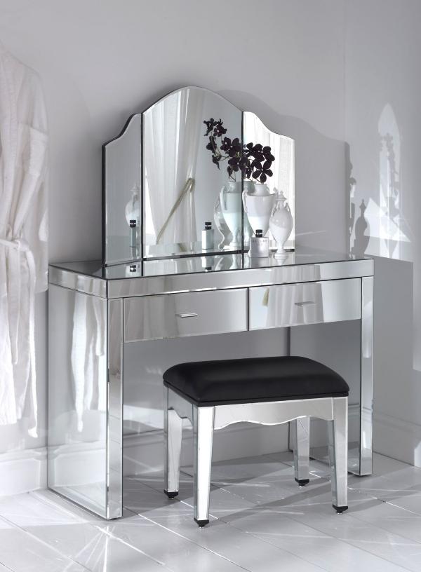 Catching Romano Table Eye Catching Romano Mirrored Dressing Table Idea Featured With Folding Arch Mirror Drawers And Black Stool Bedroom  Outstanding Mirrored Furniture For Bedroom Decoration Ideas