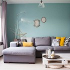Eclectic Living With Fabulous Eclectic Living Room Design With Light Grey Colored Small Sofa Several Pillows And White Low Table Made From Wooden Material Decoration Lovely And Small Sofa Furniture Examples For Your Inspiration