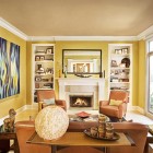 Family Room Residence Fabulous Family Room At Modern Residence With Brown Sofa And Armchairs Applied Fireplace And Built In Bookcase Decoration Wonderful Traditional Interior Design For Unique Modern Residence