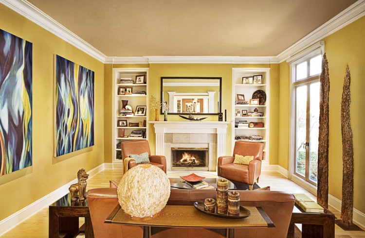 Family Room Residence Fabulous Family Room At Modern Residence With Brown Sofa And Armchairs Applied Fireplace And Built In Bookcase Decoration Wonderful Traditional Interior Design For Unique Modern Residence