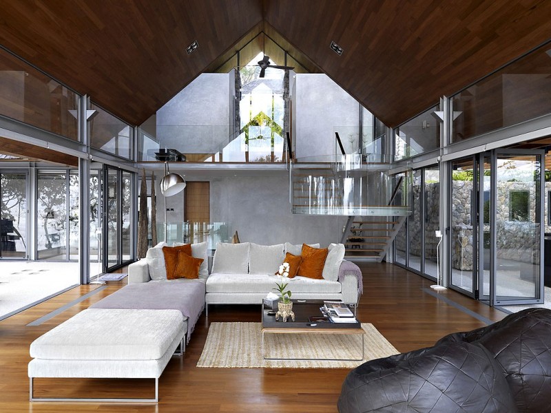 Living Room Oceanfront Fabulous Living Room Design Of Oceanfront Villa Kamala With White Soft Sofas Several Pillows And Light Brown Wooden Floor Architecture Luminous Oceanfront Home With Magnificent Natural Views