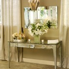 Mirrored Vanity With Fabulous Mirrored Vanity Idea Featured With Drawer Displaying Flowers And Incredible Pendant And Frame Less Mirror Bedroom Outstanding Mirrored Furniture For Bedroom Decoration Ideas