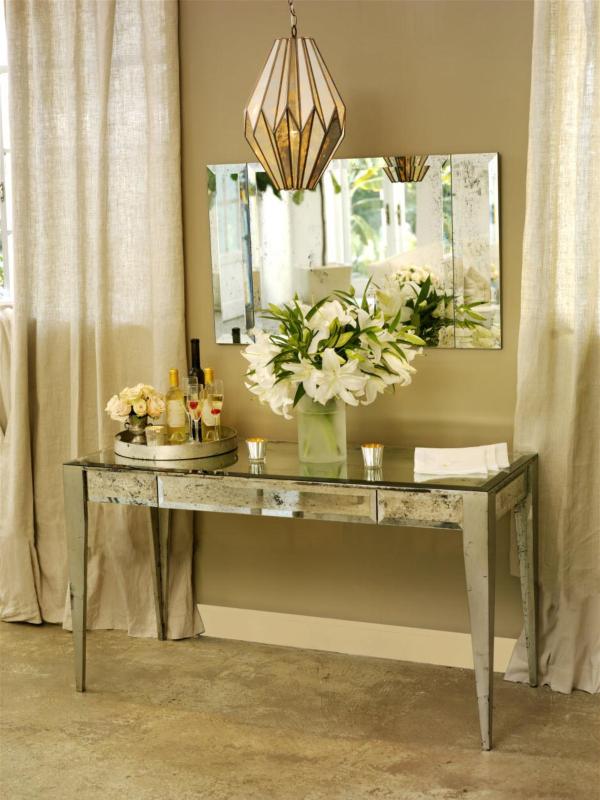 Mirrored Vanity With Fabulous Mirrored Vanity Idea Featured With Drawer Displaying Flowers And Incredible Pendant And Frame Less Mirror Bedroom Outstanding Mirrored Furniture For Bedroom Decoration Ideas