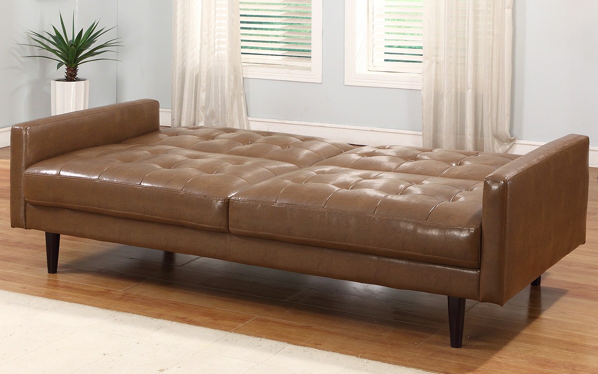 Modern Living With Fabulous Modern Living Room Design With Dark Brown Backless Colored Leather Sleeper Sofa And White Colored Curtains Decoration Creative Leather Sleeper Sofa With Various And Bewitching Interiors