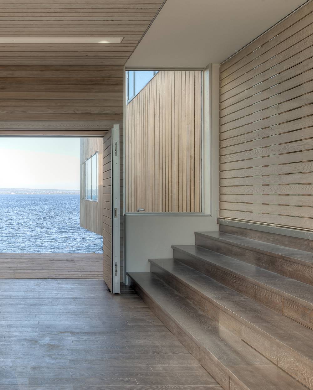 Panoramic Blue Outside Fabulous Panoramic Blue Sea View Outside The Two Hulls House With Wooden Floor And Wooden Shutters Dream Homes Stunning Cantilevered Home With Earthy Tones Of Minimalist Interior Designs