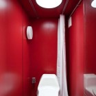 Red Colored Ceiling Fabulous Red Colored Wall And Ceiling Inside Bathroom Of Container Guest House Involved White Water Closet On Gray Rug Dream Homes Stunning Shipping Container Home With Stylish Architecture Approach