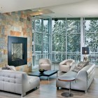Stone Cladded Displayed Fabulous Stone Cladding Center Wall Displayed With Fireplace To Warm Up Home Living Room With Grey Sectional Sofas Decoration 20 Pictures Of Contemporary Family Rooms With Sectional Sofas