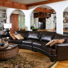 White Themed Designed Fabulous White Themed Living Room Designed With Arch Doorway Involving Dark Brown Leather Sectional Sofa Dream Homes Enchanting Leather Sectional Sofa For Various Living Room Layouts