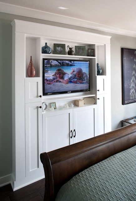 White Tv At Fabulous White TV Cabinet Design At Traditional Bedroom Interior With Dark Wood Bed Frame And Hardwood Flooring Ideas Decoration 20 Elegant And Beautiful TV Cabinets Made Of Wooden Material And Elements