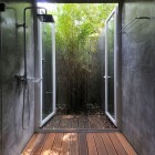 Bathroom Design In Fascinating Bathroom Design Of House In Banzao With Dark Brown Floor Made From Wooden Material And Silver Shower Made From Stainless Steel Architecture Brilliant Contemporary Home With Stunningly Monochromatic Style