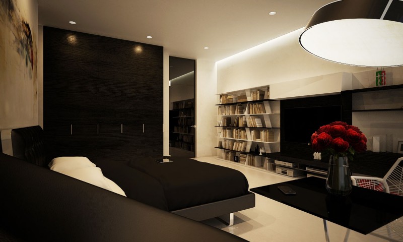 Black Bed Duvet Fascinating Black Bed And Black Duvet Cover With White Black Open Cabinets For Bedroom In The M House In Singera Dream Homes  Stunning Modern Home Design With Concrete Walls And Glass Materials