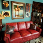 Classic Living With Fascinating Classic Living Room Design With Red Leather Sofa Blue Mint Concrete Wall And Several Indian Ornaments Filled The Room Furniture Outstanding Living Room Furnished With A Red Leather Couch Or Sofa Sets
