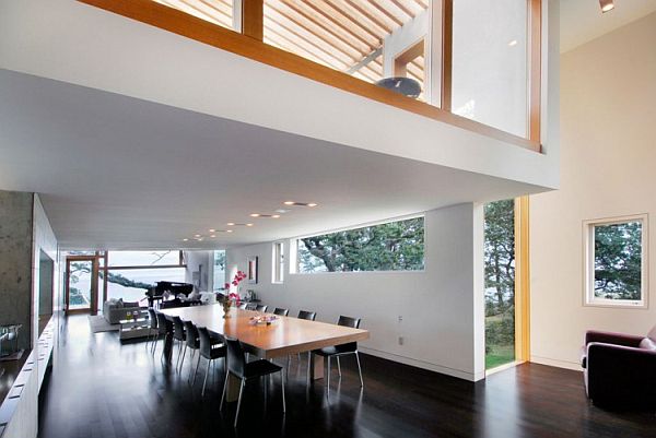 Dining Space Swanwick Fascinating Dining Space Design Of Swanwick Ranch With Light Brown Wooden Floor And Bright Lighting From Ceiling Lamps Dream Homes Captivating Ranch Home Design In Trendy Contemporary Style