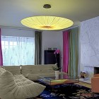 Eclectic Living With Fascinating Eclectic Living Room Design With White Colored Togo Sofa And Bright Yellow Lighting From Pendant Lamp Decoration Unique And Modern Togo Sofas With Eye Catching Colors To Inspire You