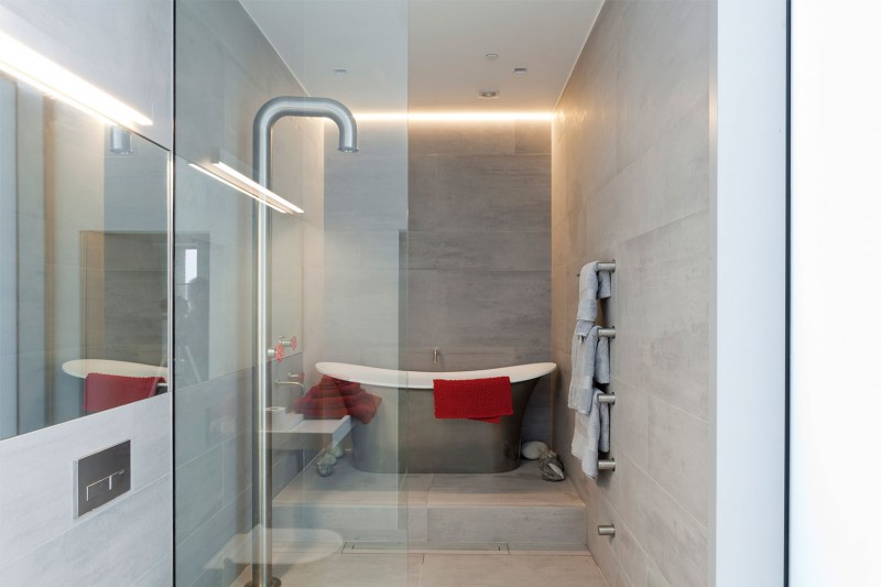 Glass Windows Bathroom Fascinating Glass Windows In Contemporary Bathroom Of The Water Tower Residence With Curved Rack And Irregular Bathtub Dream Homes  An Old Water Tower Converted Into A Luminous Modern Home With Sliding Glass Walls