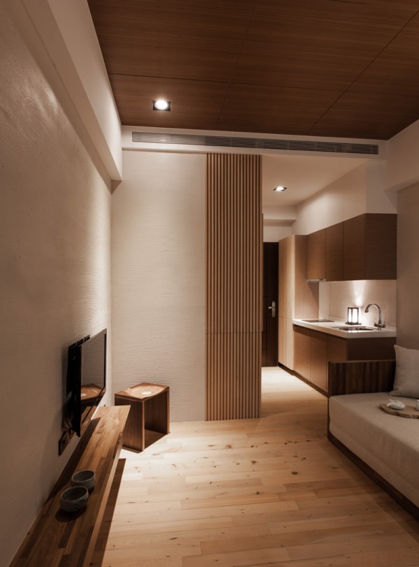 Lounge Space A Fascinating Lounge Space Design In A Small Living Room Including A Flat Screen TV Attached On White Painted Wall And A Small Wooden Table At Corner Architecture Charming Modern Japanese House With Luminous Wooden Structure