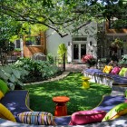 Modular Outdoor With Fascinating Modular Outdoor Sofa Installed With Eclectic Landscape Themes On Green Turfs Outside House With Orange Stool Decoration Various Outdoor Sofa Furniture For Modern Home Exteriors