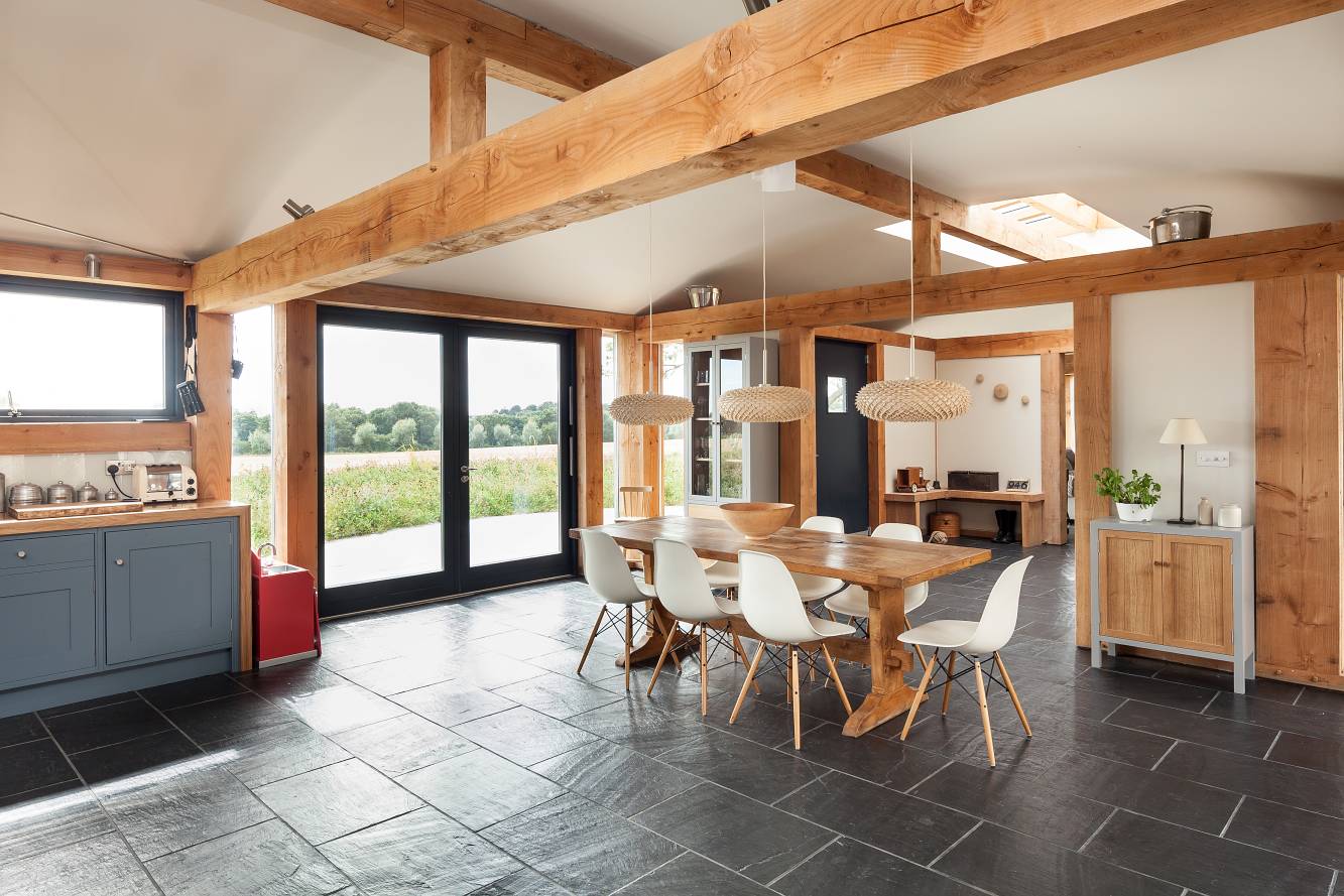 Open Floor Design Fascinating Open Floor Dining Area Design In Allies Farmhouse With Wooden Dining Table And Triple Pendant Lamp Dream Homes  Stunning Rustic Contemporary Home With Bright Interior Accents