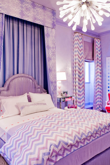 Purple Bedroom Eclectic Fascinating Purple Bedroom Ideas In Smart Kids Bedroom With Beautiful Chandelier White Pillows And Chevron Pattern Curtains Bedroom  26 Bewitching Purple Bedroom Design For Comfort Decoration Ideas