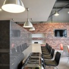 Room Space Nsg Fascinating Room Space Design Of NSG Modern Offices With Several Black Colored Stools Which Has Silver Stainless Feet Dining Room Elegant And Modern Dining Room Sets With Wonderful Brick Walls