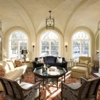 Rustic Living Italian Fascinating Rustic Living Room With Italian Sofas In Black Color Facing Unique Table Under Cage Chandeliers Design Decoration Trendy Italian Sofas For Chic Living Room Furniture And Ornaments