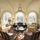 Rustic Living Italian Fascinating Rustic Living Room With Italian Sofas In Black Color Facing Unique Table Under Cage Chandeliers Design Decoration Trendy Italian Sofas For Chic Living Room Furniture And Ornaments