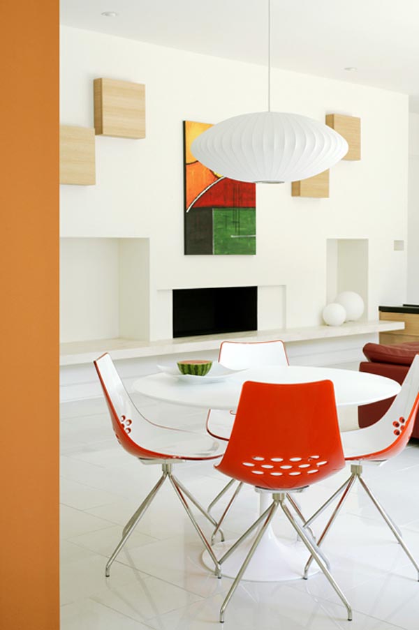 Red Chair The Fashionable Red Chair Design In The Modern White Interior Design Of Abraham Residence Completed With Colorful Wall Painting Dream Homes  Simple Contemporary Home With Rectangular Swimming Pool And White Color Dominates