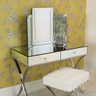 Home Interior Yellow Feminine Home Interior Decorated With Yellow Floral Wallpaper Set As Background Of Mirrored Dressing Table Bedroom Outstanding Mirrored Furniture For Bedroom Decoration Ideas