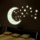 Moon And In Feminine Moon And Stars Glow In The Dark Decal Idea Attached On Black Painted Center Wall Inside Bedroom Bedroom Stunning Bedroom Decoration With Glow In The Dark Paint Colors