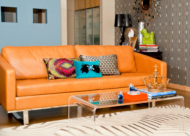 Orange Leather With Flashy Orange Leather Schillig Sofa With Appealing Sofa Cushions Glass Coffee Table Modern Carpet On Wood Floor Artistic Wallpaper Decoration  20 Sensational Modern Sofa And Seating Trends For Your XL Living Room