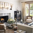 Living Room Flowers Fly Living Room Design With Flowers On The Glass Table Beside The Fireplace Mantels Under The Lamps And Photos Also Decoration Sophisticated Fireplace Mantel Decoration For Cozy Home Interiors