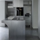 House Of Room Futuristic House Of Silence Cooking Room Interior Painted In Grey With Stainless Steel Accent Over The Cabinet Dream Homes Sophisticated Modern Japanese Home With Concrete Construction Of Shiga Prefecture