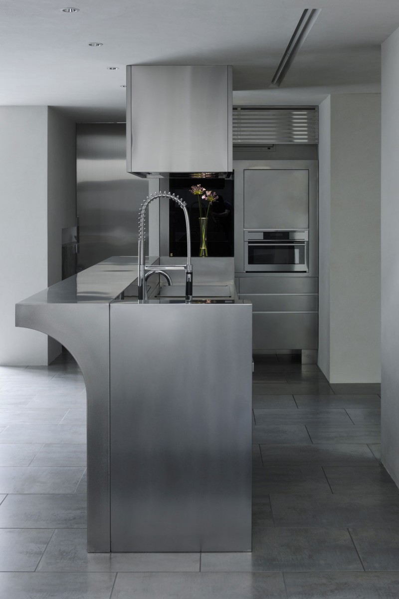 House Of Room Futuristic House Of Silence Cooking Room Interior Painted In Grey With Stainless Steel Accent Over The Cabinet Dream Homes  Sophisticated Modern Japanese Home With Concrete Construction Of Shiga Prefecture