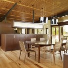 Modular Pendant Wood Glossy Modular Pendant Light Above Wood Glossy Dining Table And Wood Striped Chairs On Wood Floor Installed In Peaks View House Architecture Beautiful Contemporary Home With Outdoor Dining Room And Semi-Open Terrace