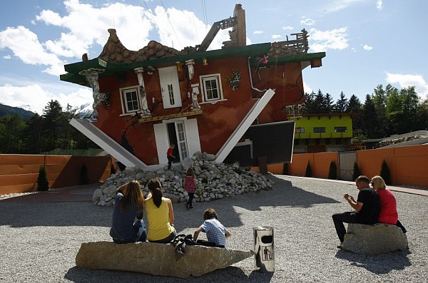 Facade Upside Terfens Good Facade Upside Down House Terfens Austria In Brown And White Color That Used Duplex Design Ideas Decoration Stunning And Beautiful Home Design Upside Down In Tornado