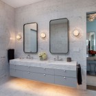 Grey Vanity Modern Gorgeous Grey Vanity In The Modern Family Residence Bathroom With Granite Countertop And Some White Sinks Dream Homes Duplex Contemporary Concrete Home With Outdoor Green Gardens For Family