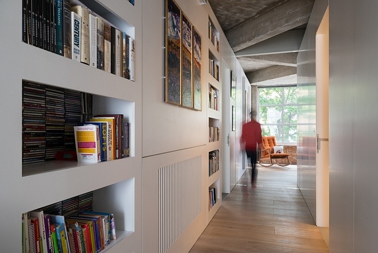 Hallway Design Warner Gorgeous Hallway Design Inside The Warner House Architecture With Built In Bookcase Ideas And Wooden Floor Dream Homes  Chic And Elegant Contemporary House With Exposed Concrete Beams