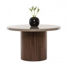 Round Wooden Displaying Gorgeous Round Wooden Coffee Table Displaying Wood Plank Tube Shaped Leg And Brown Lacquered Countertop Furniture Beautiful Lacquer Furniture With Hip And Glossy Surface