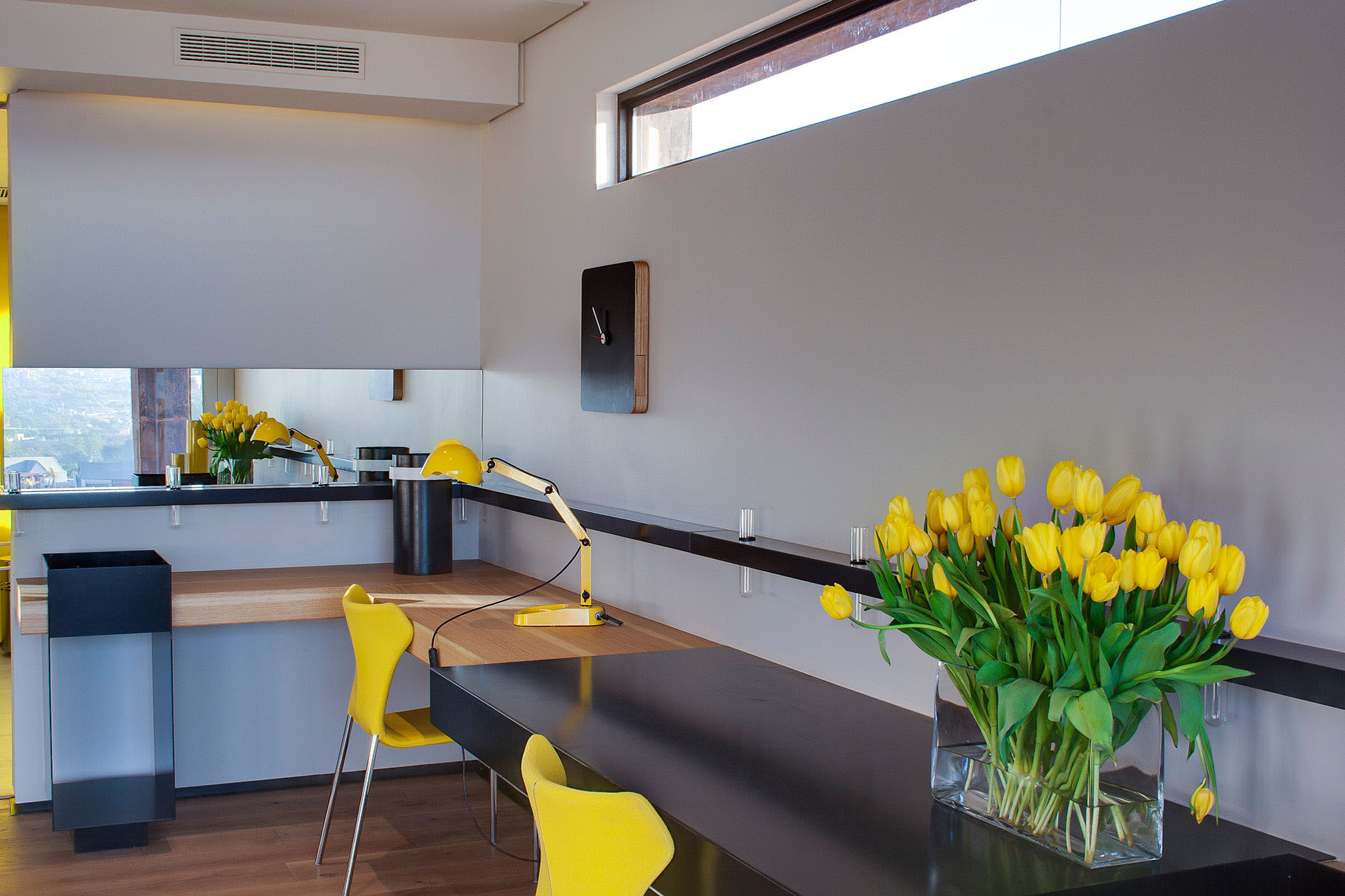 Study Space House Gorgeous Study Space Design Of House Boz By Nico Van Der Meulen Architects With Soft Brown Wooden Desk And Yellow Desk Lamp Dream Homes Spacious And Concrete Contemporary House With Glass And Steel Elements